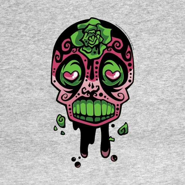 Pink and Green Ink-Rose Skull by Shanimation